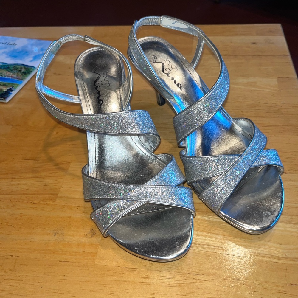 Silver heels size 8